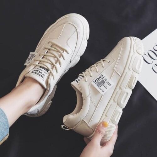 2021 Fashion Womens Shoes Lace-up Non-slip Sneakers Womens Comfortable Breathable Casual Shoes Autumn Solid Color Flat Shoes