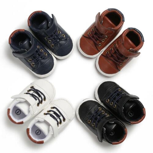 Toddler Baby Infant Boy Girl Casual Shoes Pram PU Leather Anti Slip Sneakers