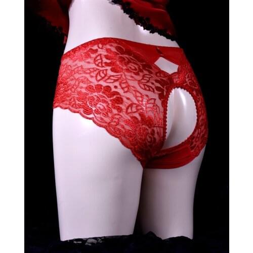 Women Sexy Lace Transparent Panties Plus Size Open Crotch Thong For Sex Hollow Cut Nightwear Underwear Erotic Lingerie