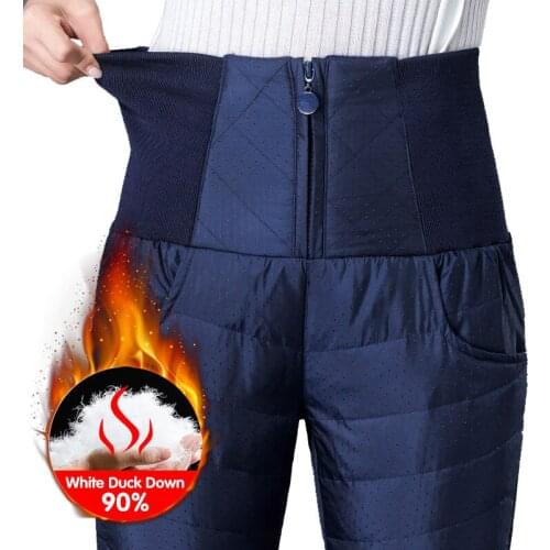 Winter Pants Women 90% Duck Down Velvet High Waist Skinny Warm Formal Pants Female Black Elastic Waist Work Trousers Women