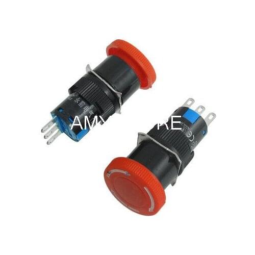 3 Pins 1NO 1NC Latching Maintained Self-Locked Mushroom Emergency Stop Pushbutton Switch 16mm Mounting Hole AC 250V 5A