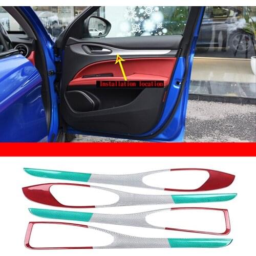 4Pcs Real Carbon Fiber Car Interior Door Decoration Panel Cover Trim Car Styling Auto parts For Alfa Romeo Stelvio 2017-2020
