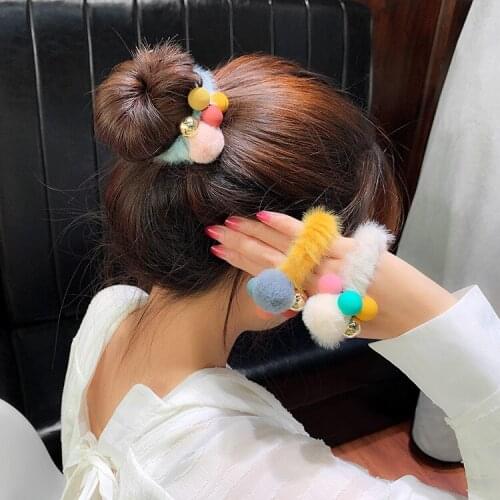 60pcs/lot DIY Simple Multi Maiden Plush Balls Rubber Band Elasticity Pearl Hair Bands Styling Tool Accessory HA1676
