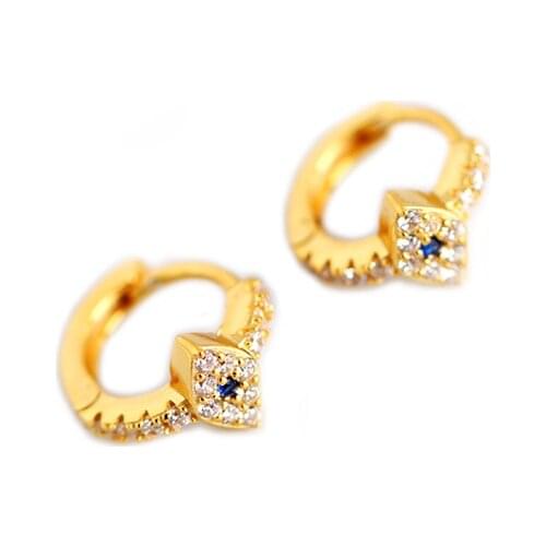 7.5MM Small 18K Gold 100% Authentic 925 Sterling silver CZ Blue Eye evil devil eyes hoop Huggie earrings FINE jEWELRY CE162