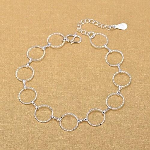 925 Sterling Silver Round Charm Bracelet & Bangle Anklets For Women Wedding Party Jewelry sl260
