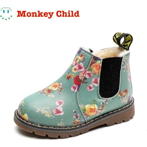 Fashion Printing Children Shoes Girls Boots PU Leather Cute Baby Boots Ankle Kids Girl Martin Shoes Size 21-36 Running Shoes
