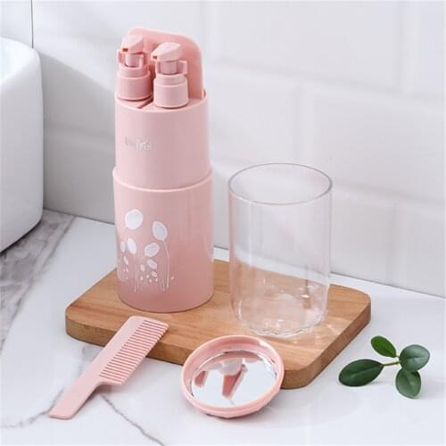 Travel Wash Cup Travel Bathroom Toiletries Wash Set Portable Sub-Bottle Toothbrush Shampoo Storage Bottle Toothbrush Holder Cup