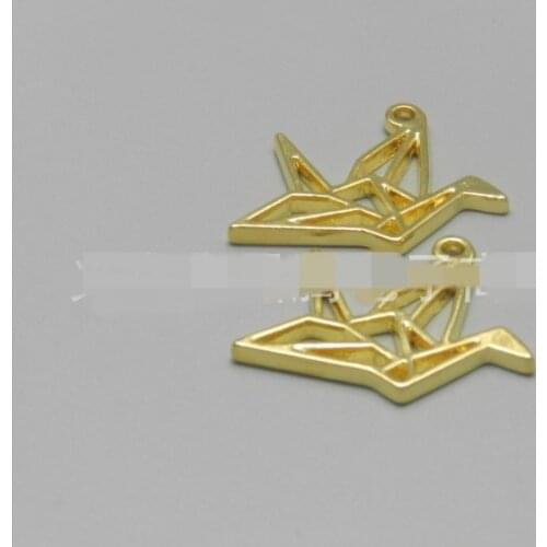 GLADZGT 10 pcs/lot Paper cranes shape Metal Frame Pendant Gold Charm Bezel Setting Cabochon Setting UV Resin Charms