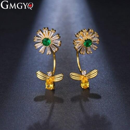 GMGYQ European And American Fashion Jewelry Temperament Small Fresh Daisy Flower Zircon Earrings Ladies Gifts