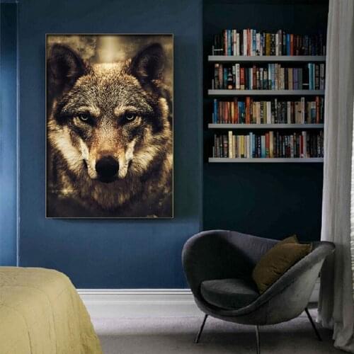 Canvas Painting Wolf Head Wild Animal Poster Wall Art Picture Nordic Style Living Room Decor Bedroom Home Decoration