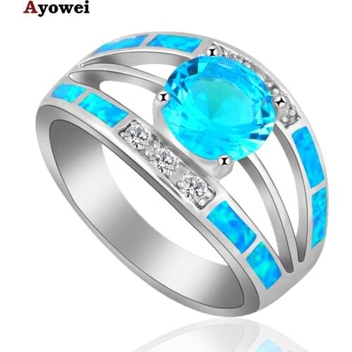 Anniversary Rings for Ladies Blue Fire Opal Silver Stamped Wholesale Fashion Jewelry Rings USA Sz #6#7#8#9 OR835A
