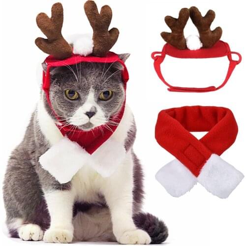 1 pcs Pet Dog Cat Scarf Cap Cloak Headband Set Plush Antlers Pet Hat For Gifts Christmas Party Winter Clothes