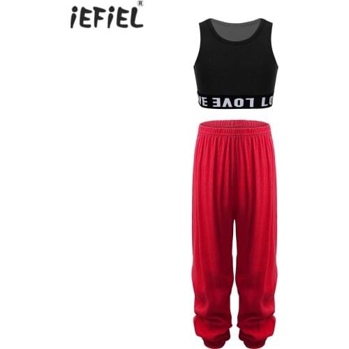 Kids Girls Sportswear Outfits Sleeveless Tank Tops Crop Top And Loose Harem Pants Sets For Hip Hop Street Jazz Dance Performance