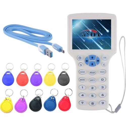 English 10 frequency RFID Copier ID IC Reader Writer copy M1 13.56MHZ encrypted Duplicator Programmer USB NFC UID Tag Key Card