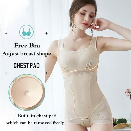 Body shaper trainer waist pulling corset slimming sheath underwear corrective bodysuit built-in chest pad shapewear Freeshipping