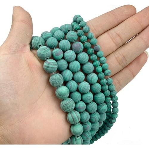 MKTREG Natural Matte Malachite Stone Round Loose beads ball Peacock stone 4/6/8/10/12MM Jewelry bracelet making accessories DIY