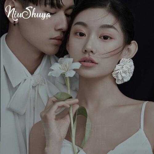 NiuShuya Exaggeration Fashion Big Flower Dangle Drop Earrings For Women Ladies Handmade Beaded Bridal Earrings Jewelry