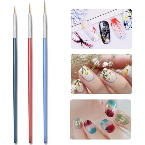 3Pcs Nail Art Liner Brush Tool Carved Crystal Ultra-thin Line Pull Wire Phototherapy Flower Drawing Pen Nail Beauty Metal Pen