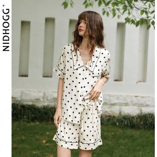 Summer Satin Pijama Short Sleeve Shorts Pajamas Viscose Solid Pyjamas Women Lapel Lounge Wear 2 Piece Sleepwear Home Clothes