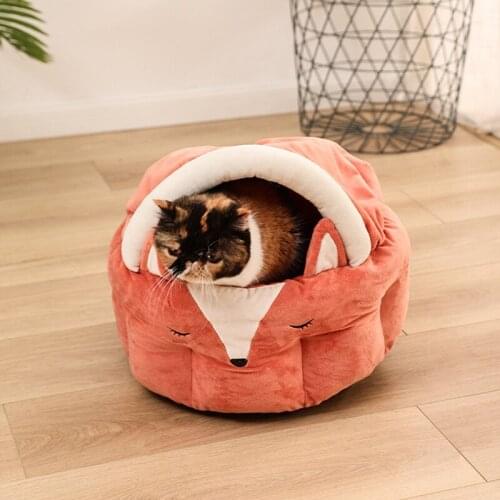 Lovely Fox Design Warm Dog Cat Nest Pet Sleeping House For Small Dogs Cats Winter Warm Puppy Bed Cushion