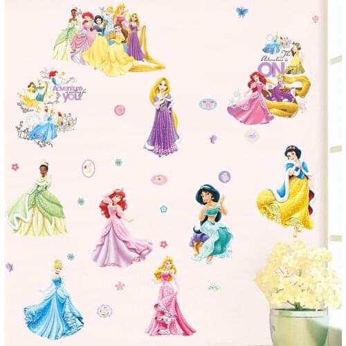 Cartoon Disney Snow White Cinderella Rapunzel Aurora Princess Wall Stickers Girls Room Home Decor Mural Art Diy Kids Wall Decals