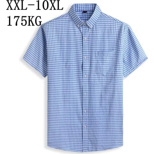 10XL 8XL 7XL 2020 Mens Dress Shirt Short Sleeve Loose Brand Man Shirts With Pockets High Quality Plaid Male Business Shirts