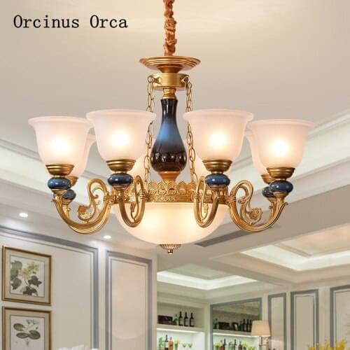 New European retro Malachite chandelier living room dining room bedroom American modern simple luxury glass chandelier