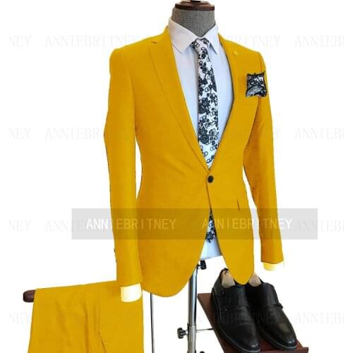 2021 Brand New Fashion Men Wedding Suits White Slim Fit One Button Gold Dress Tuxedo for Groom Plus Size Jacket Pants 2 Pieces