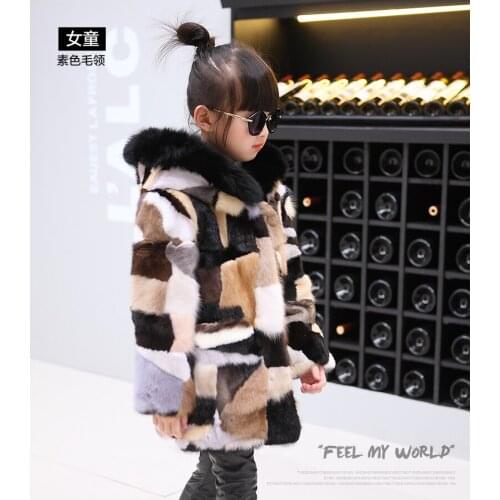 New girls real genuine natural mink fur coat with fox fur hood child fashion kid warm winter outwear