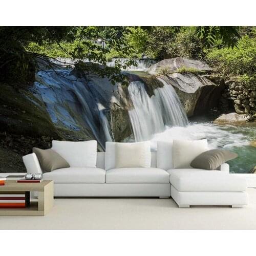Papel de parede forest waterfall natural scenery 3d wallpaper mural,living room tv wall kitchen bedroom wall papers home decor