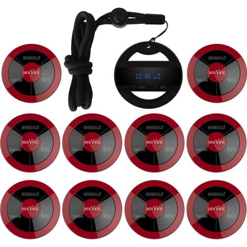 SINGCALL Paging System, Restaurant Pagers,Call Waiter,Three-button Pager,Waterproof No Screw Pager, 10 Pager and One Watch