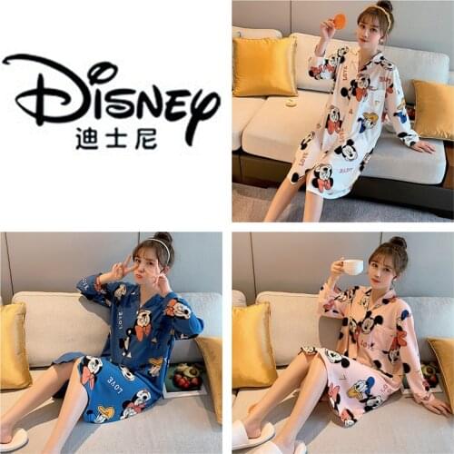 Disney Mickey Mouse Girls Pajamas Cartoon Anime Cute Donald Duck Minnie Long Sleeve Skirt Women Casual Loose Home Clothing Gifts
