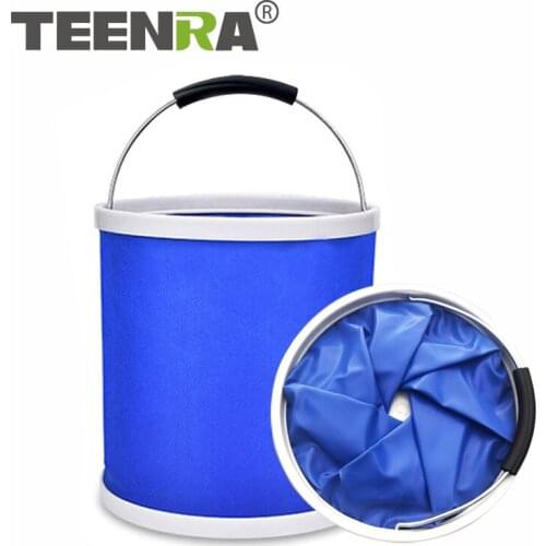 TEENRA 11L Portable Folding Bucket Outdoor Camping Bucket Thickening Car Wash Fishing Bucket Hiking Picnic BBQ Tools