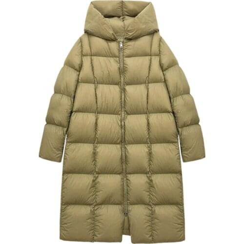 WSYORE Autumn and Winter Simple Duck Down Jacket Women Slim Thick Hooded Long Down Coat Female Lightweight Jacket NS2889