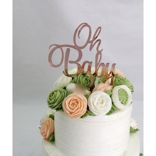 Rose Gold Oh Baby Happpy Birthday Cake Topper Newborn Birthday Cupcake Topper Supplies for Baby Birthday Party Cake Decorations