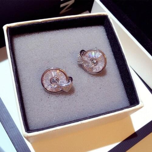 S925 Sterling Silver Diamond Jewelry Stud Earrings for Women 2020 Round Gift Cute/Romantic Wedding Silver Earrings for Women