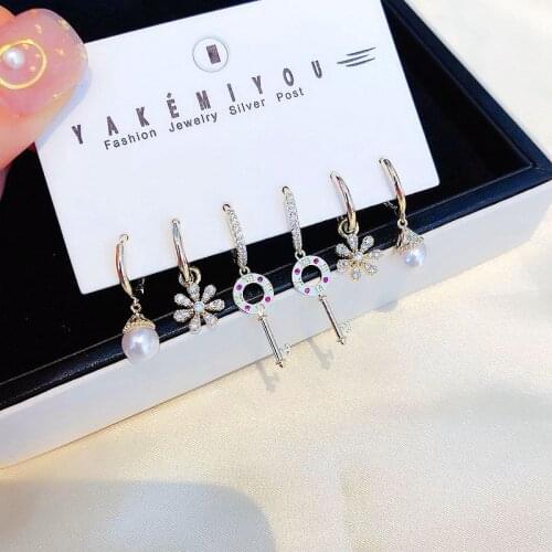 SIPENGJEL Fashion Pearl Earrings Key Flower Sets Small Circle Hoop Earrings For Women Gold Color 6-piece Earring Jewelry 2021