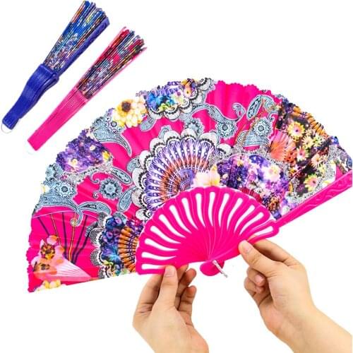 Chinese Style Folding Fan Wing Chun Dance Printed Silk Cloth Fold Fan Stage Performance Prop Tea House Restaurant Wall Decor Fan