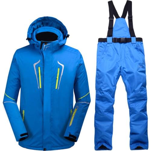 High quality Mens outdoor Ski suit windproof waterproof snowboard mountaineering jacket + thick warm winter wear bib ski pants