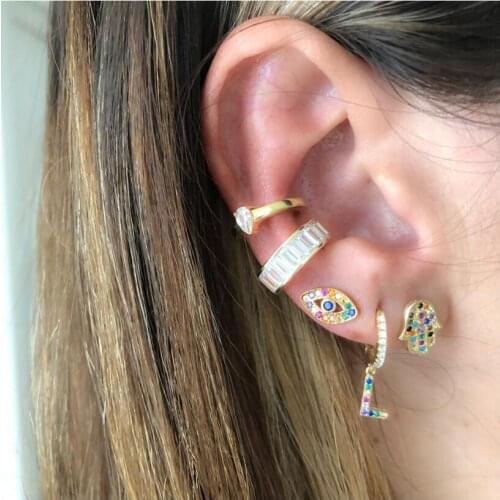 925 Sterling Silver Baguette Cubic Zirconia Cuff Earring Ear Cuff 2020 Women Fashion Cz No Piercing Earr Clip Charming Jewelry