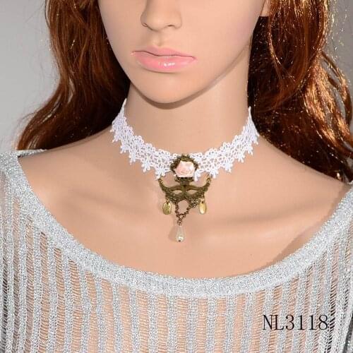 Gothic Vintage Alloy Mask Charm Teardrop Pearl Flower Lace Choker Necklaces & Pendants for Women Collar Accessories