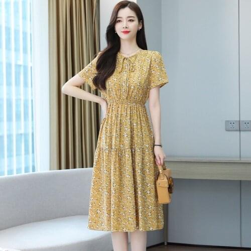 2021summer The New Short sleeve Floral Chiffon Dress O Neck Womens fashion plus size Dress