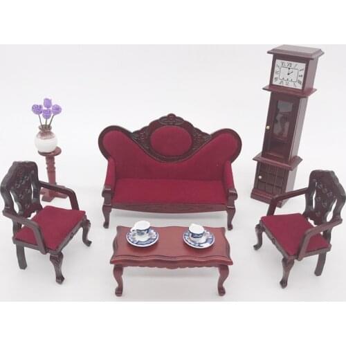 1:12 Mini Mahogany Sofa Furniture Set Model for The Dollhouse Living Room Furniture Decoration Accessories