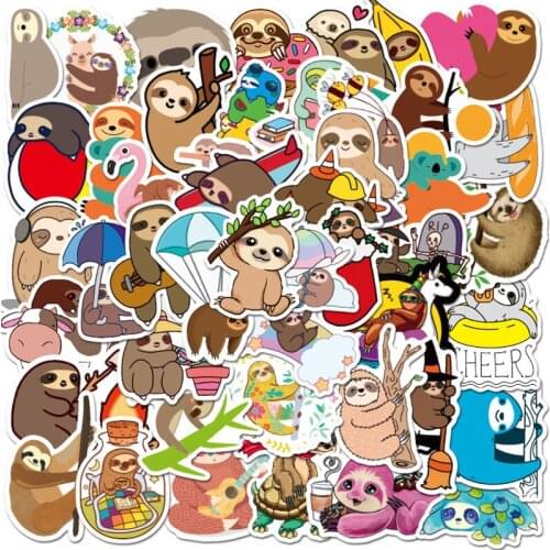 50PCS Not Repeating Cute Sloth Waterproof Stationery Pvc Sticker Skateboard Suitcase Guitar Luggage For Kid Toy DIY Gift Sticker