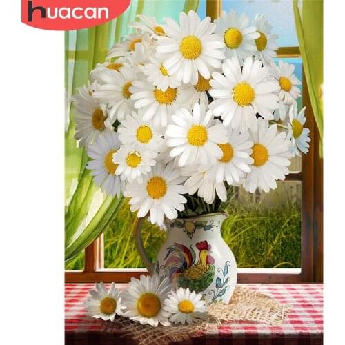 HUACAN 5D Diamond Painting Daisy Art Rhinestone Handicraft Diamond Embroidery Flower Mosaic Full Square Needlework Home Decor