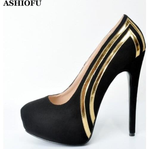 ASHIOFU Hot Sale Handmade New Womens High Heel Pumps Bling-striped Office Party Slip-on Shoes Evening Fashion Court Shoes XD206