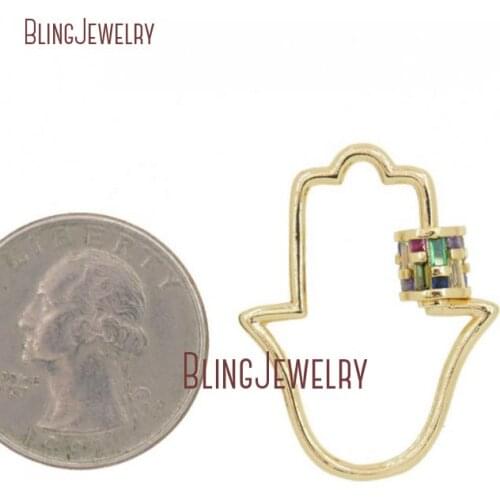 Baguette Lock Gold Hamsa Pave Hand Shape Screw Clasp Lock Carabiner Pave Lock 24x31mm FC3007