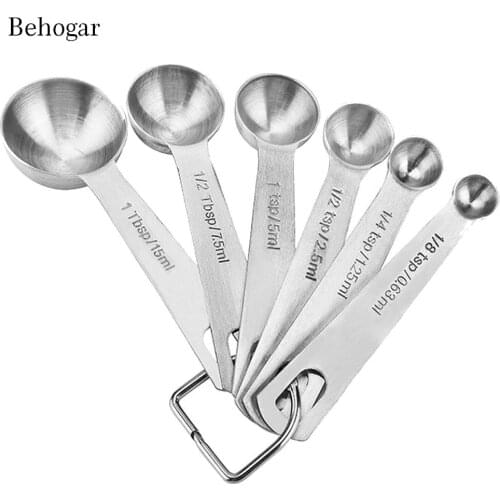 Behogar 6 PCS Stainless Steel Measuring Scoop Spoon Set with Scale Value for Cooking Baking 0.63ml 1.25ml 2.5ml 5ml 7.5 ml 15ml