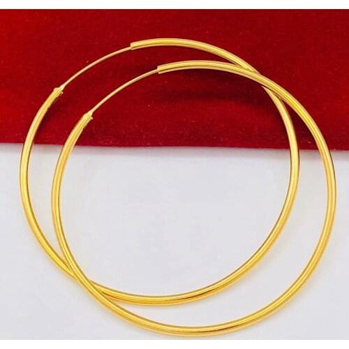 6cm Large Circle Hoop Earrings Hyperbole 18K Gold Smooth / Carved / Frosted Womens Party Gift