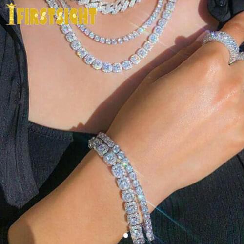 8MM Iced Out Bling 5A Cubic Zirconia CZ Square Charm Bracelet Silver Color Tennis Chain Bangle Hip Hop Fashion Men Women Jewelry